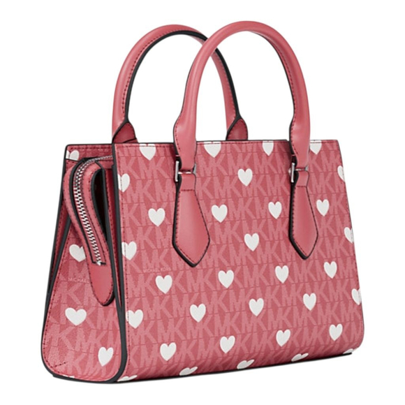 Michael Kors Hearts Satchel Sheila Signature Logo Hibiscus Pink New! - Picture 5 of 6